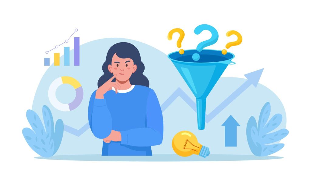 وکتور مشتری در حال مقایسه گزینههای خرید و تصمیمگیری در مرحله بررسی قیمت